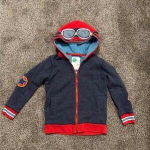 Mini Boden Navy Blue and Red Kids Hoodie Race Car